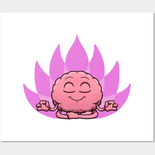 Meditating Brain Sitting With Lotus Background Posters and Art